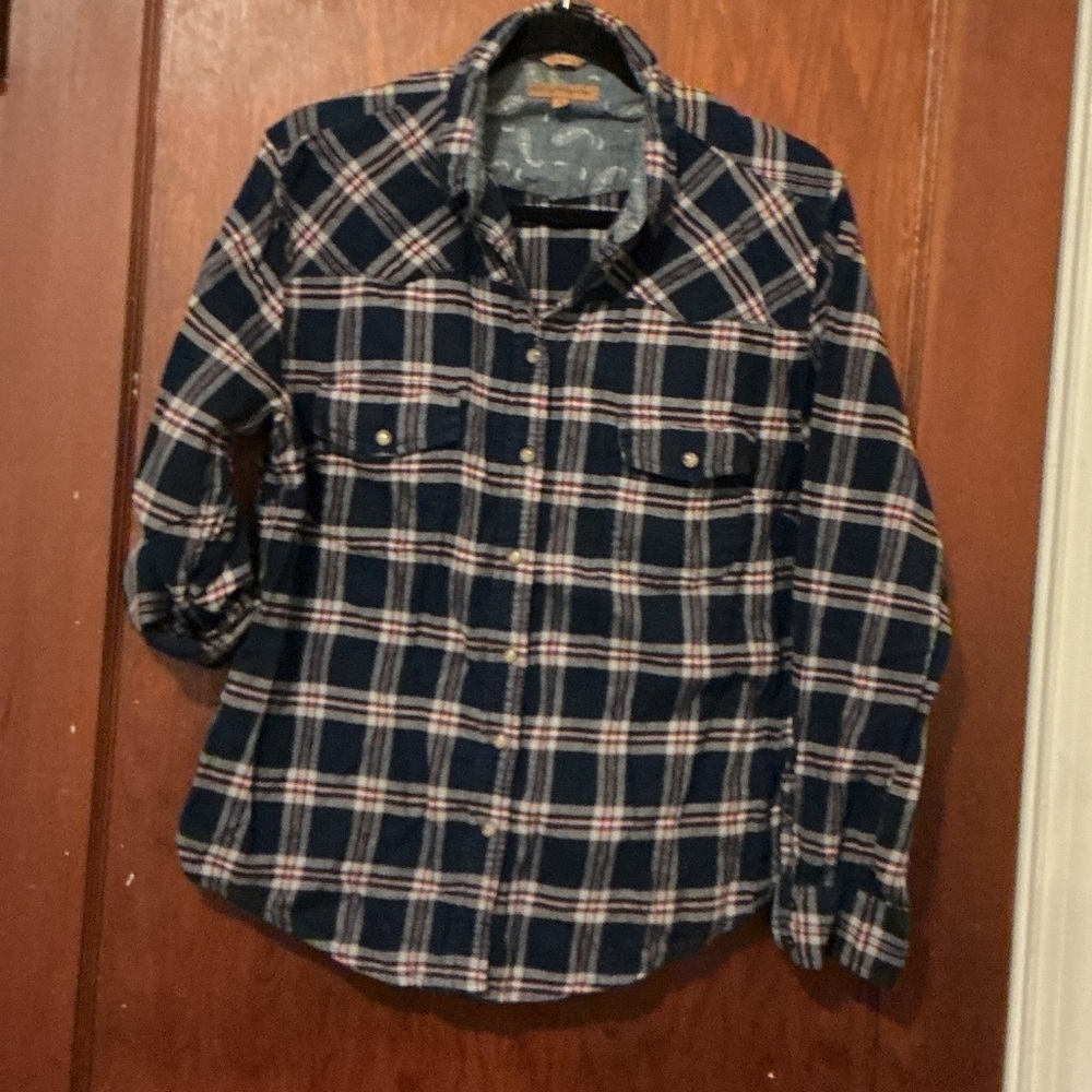 Women’s Classic Navy Flannel Plaid Shirt Snap Closure
